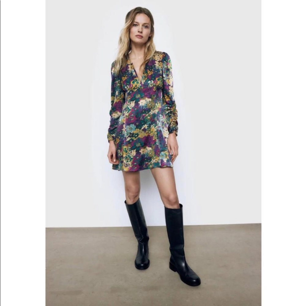 Zara floral v-neck dress